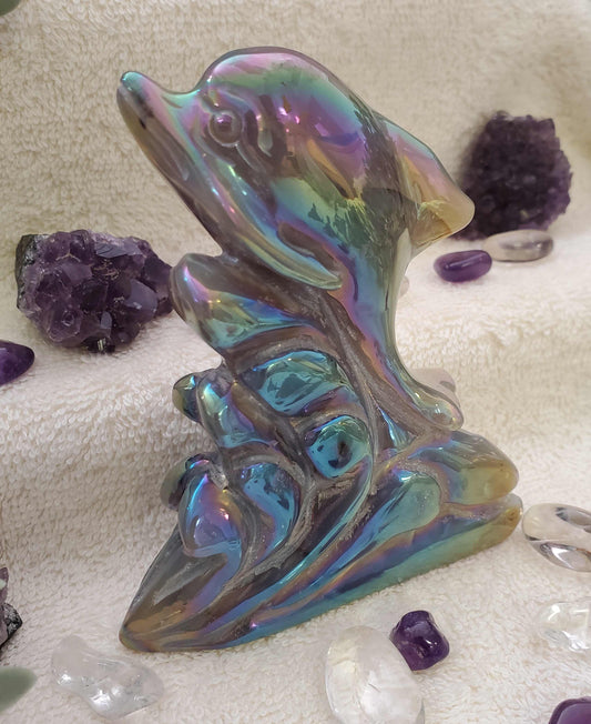 Aura Druzy Agate Dolphin 100mm (0151)